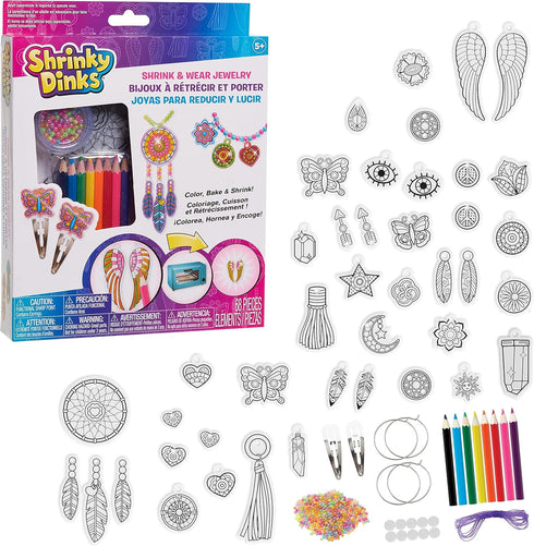 Just Play Shrinky Dinks 68-piece Jewelry Kit, Includes Beads, Barrettes, Elastic String and Earring Hoops, Kids Toys for Ages 5 Up...
