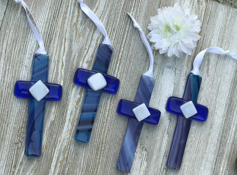 The Grandparent Gift Co. Made Like You Handmade Glass Cross Gift for Brother, Blue...