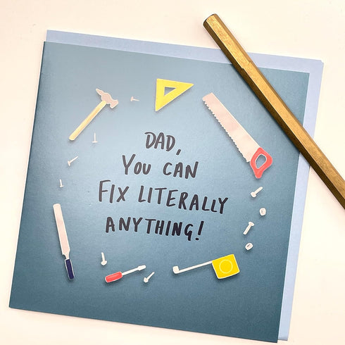 Old English Co. Dad Fix Anything DIY Birthday Card - Fun Joke Greeting Card for Him from Son or Daughter | Home Improvements Hammer and Nails Card...