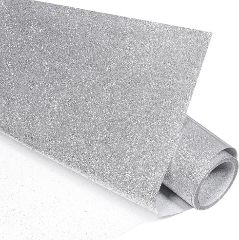 VINYL FROG Glitter HTV Vinyl Heat Transfer Vinyl Roll 12" x 5ft Silver Iron on Vinyl Glitter Heat Press Vinyl for T-Shirts Works with All Cutter M...
