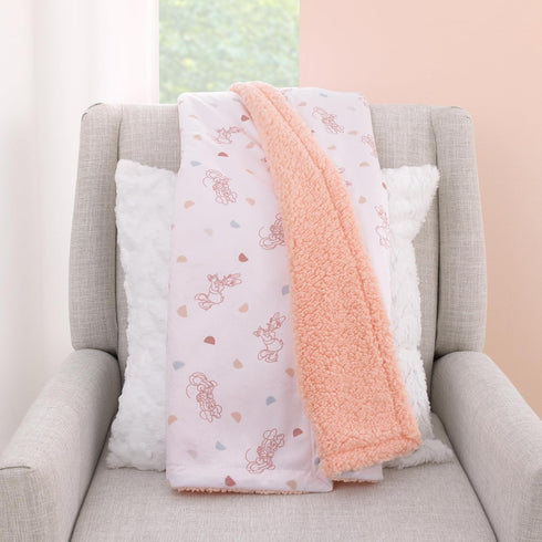 Disney Minnie Mouse White, Light Blue, and Peach Super Soft Sherpa Baby Blanket with Daisy Duck...