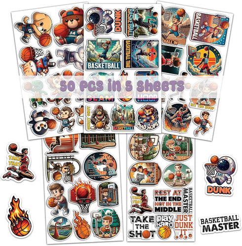Pack 50 PCS Basketball Stickers Print Outdoors Theme Waterproof Vinyl Decals for Men Boys Teens Adults Sports Players Labels Decor Phone Case Wate...
