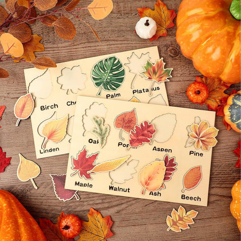 Kathfly 2 Pieces Leaf Wooden Jigsaw Puzzles Leaf Puzzle Montessori Toy Montessori Puzzle Early Educational Learning Puzzle for Birthday Gift Early...