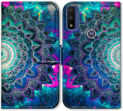 Case for Motorola Moto G Pure/Moto G Power 2022, Mandala Flower Space Leather Flip Phone Case Wallet Cover with Card Slot Holder Kickstand for Mot...
