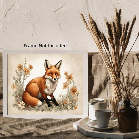 Posterizer 1 pcs- Red fox in the middle of beautiful wild flowers-Art for Animal Lovers-Floral Botanical Art- Gift for Men Women Teens-Decor for ...