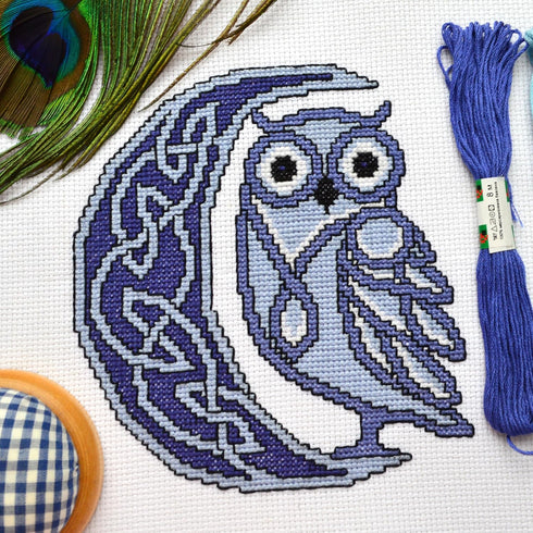 Povitrulya Counted cross stitch kit Celtic moon - DIY embroidery set with presorted floss, 14-count Aida fabric, paper pattern...