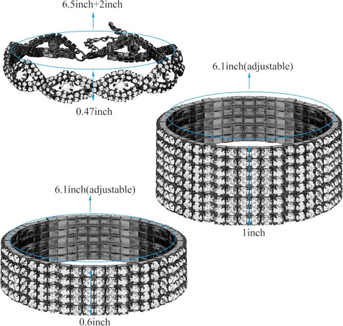 FIBO STEEL 3 PCS Rhinestone Stretch Bracelets for Women Bridal Sparkly Wedding Strand Tennis Bracelet Set Silver/Gold/Rose Gold-Tone...