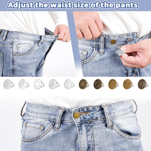 30 Sets Jean Buttons Pins, 17mm Jean Buttons for Loose Jeans, No Sew No Tools Instant Replacement Snap Tack Pant Jean Buttons Reusable and Adjusta...