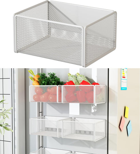 Magnetic Basket Organizer Holder for Fridge Magnetic Storage Bin Box Containers for Refrigerator Whiteboard Classroom (Small, White)...