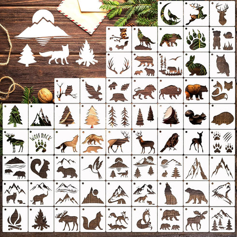65 Pieces Animal Stencils for Painting, Small Reusable Deer Bear Stencil Template Tree Bee Bird Mountain DIY Craft Paint Stencils for Painting on ...
