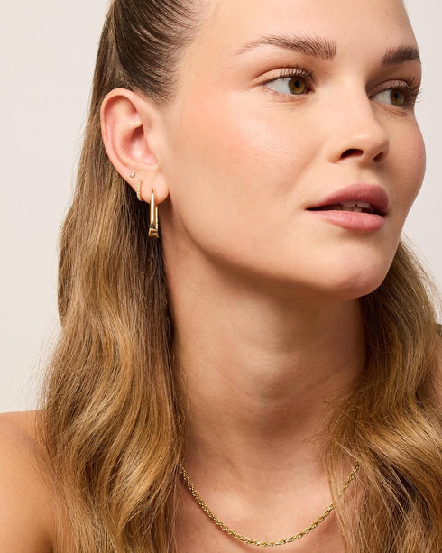 PAVOI 14K Gold Plated Sterling Silver Posts U-Shaped Link Hoop Earrings for Women | Lightweight Long Huggies Earrings...