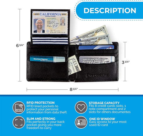 RFID Blocking Stylish Genuine Leather Wallet for Men - Excellent as Travel Bifold - Credit Card Protector...