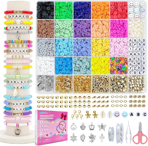 LZOUOWO 5300 Clay Beads Bracelet Making Aesthetic Kit, Polymer Heishi Preppy Letter Beads for Friendship Bracelet, Pearl Disc Beads Charms for Jew...