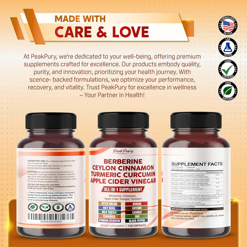 Berberine 8000mg Cinnamon 6000mg Apple Cider Vinegar 3000mg Turmeric 3000mg - Overall Wellness Support- Made in USA...