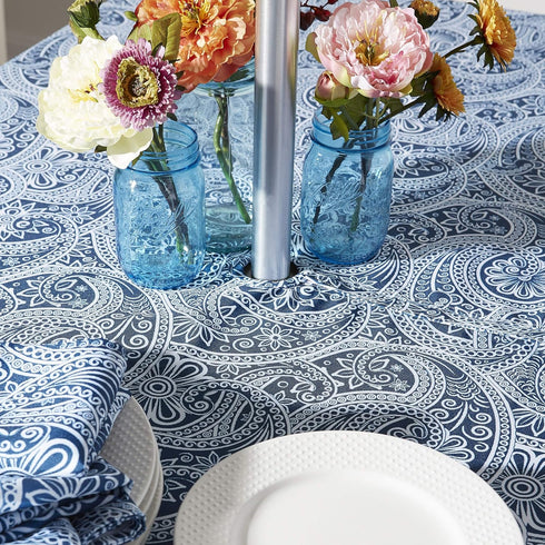 DII Paisley Outdoor Tabletop Collection, Water Resistant, Tablecloth, 60" (Round), Blue...