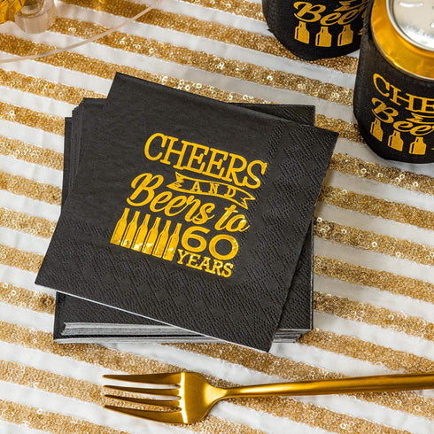 Crisky Cheers to 60 Years 60th Birthday Napkins Black and Gold 60th Brithday Decorations Birthday Party Supplies Beverages Napkins 60 PCS, 3-Ply...