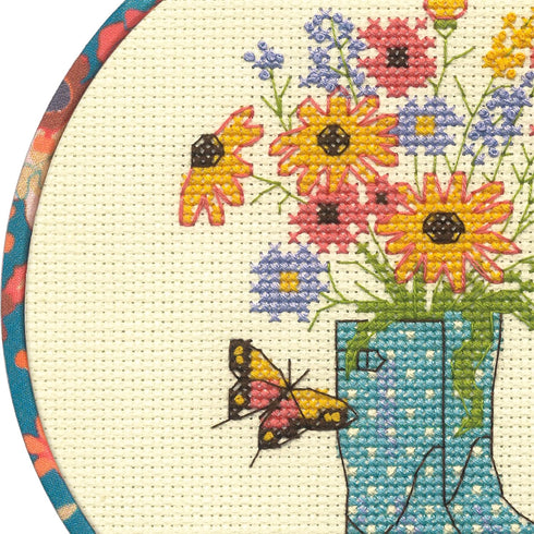 Dimensions 72-76320 Floral Boots Counted Cross Stitch Kit for Beginners, 6" D, 14 Ct. Ivory Aida, 5pcs...