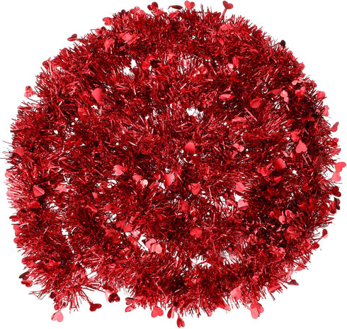 Boao 66 Feet Valentine's Day Tinsel Garland Decoration Red Heart Tinsel Garland Shiny Hanging Metallic Ornaments for Valentine's Day Wedding Decor...