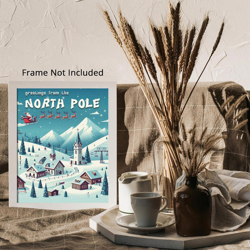 Posterizer 1 pcs-Holiday Christmas winter art-Greetings From The North Pole-Holiday Poster Collection-Adventure Wall Art-Decor for Beach House- un...