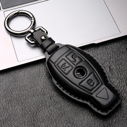 Tukellen for Mercedes Benz key fob cover Genuine Leather with Keychain,Leather key case Protector Compatible C E M S CLS CLK GLK GLC G AMG Series ...