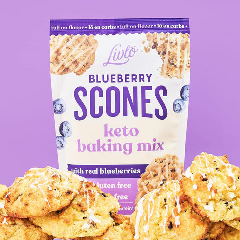 Livlo Blueberry Scone Keto Baking Mix - Low Carb Snack - 2g Net Carbs - Fast, Easy and Delicious Keto Friendly Food - 10 Servings...