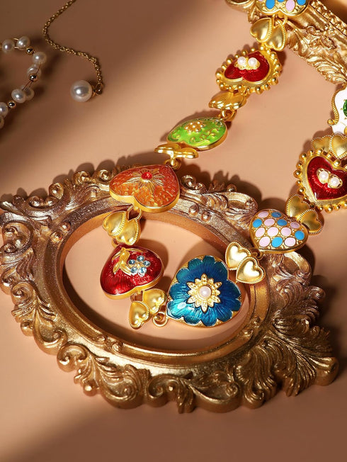 Colorful Byzantine Medieval Renaissance Bold Gold Plated Chunky Costume Statement Heart Pendant Choker Necklace Cool Jewelry Necklaces Coolest Gif...