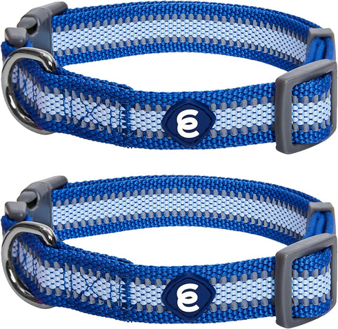 Blueberry Pet Essentials Pack of 2 Reflective Back to Basics Adjustable Dog Collars, Navy Blue, Large, Neck 18"-26"...