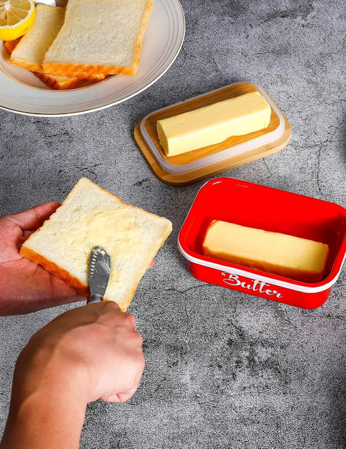 Butter Dish, Butter Dish with Lid for Countertop,Metal Butter Keeper with Stainless Steel Multipurpose Butter Knife, Large Butter Container with q...