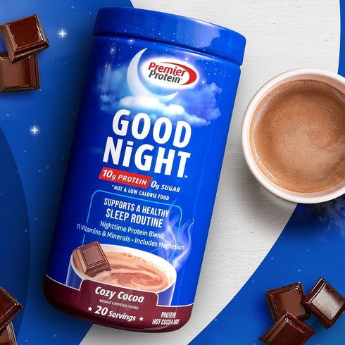 Premier Protein Good Night Protein Powder, Hot Cocoa Mix, 10g Protein, 0g Sugar, 11 Vitamins & Minerals, Nighttime Protein Blend, Magnesium, Zinc,...