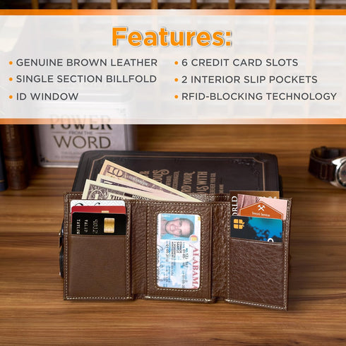 Christian Art Gifts Genuine Leather Wallet for Men RIFD Blocking Multi-purpose Slots Single-section Billfold Card Holders Quality Classic Brown Le...