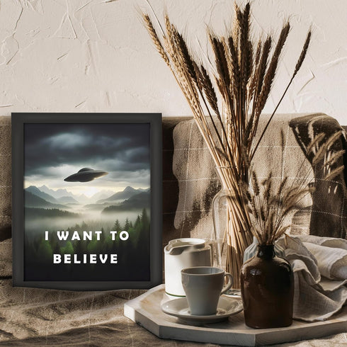 Posterizer 1 pcs-I Want To Believe-UFO alien sci-fi decor-Fantasy & Fiction Art-Abstract & Modern Gift for movie lovers-Living Room Bedroom Decor-...
