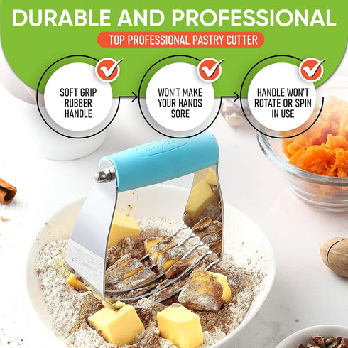 Spring Chef Dough Blender, Top Professional Pastry Cutter, Heavy Duty Baking Tool with Stainless Steel Blades, Medium Size, Aqua Sky...