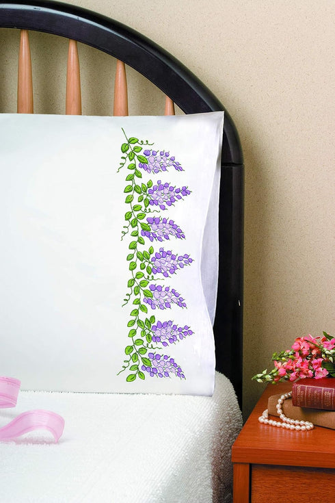 Tobin Stamped Pillowcases, Wisteria, 20" x 30" Embroidery Kit, White......