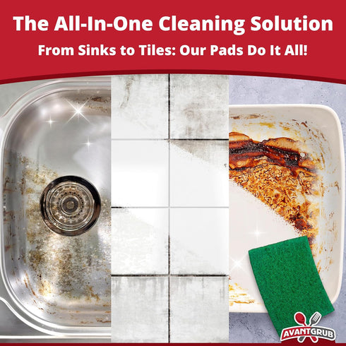 Green Sustainable 10 Pack Cleaning Scour Pads by Avant Grub. Powerful Stain Remover for Cookware. Easily Remove Grease and Residues. Eco-Friendly ...