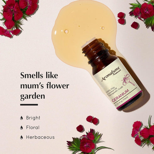 AROMAFUME Geranium Essential Oil - 100% Natural, Therapeutic Grade Essential Oils - Pure, Floral Aromatherapy Oil for Home Diffusers - Gifts for H...
