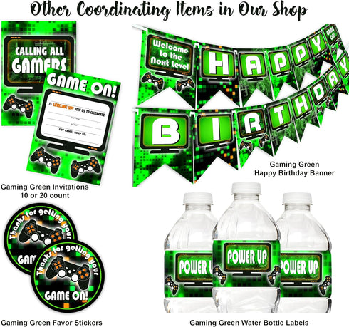 POP parties Ink Gaming Green Waterproof Bottle Labels - 20 Labels, 2" x 9" Each - Perfect for Gaming Party Decorations...