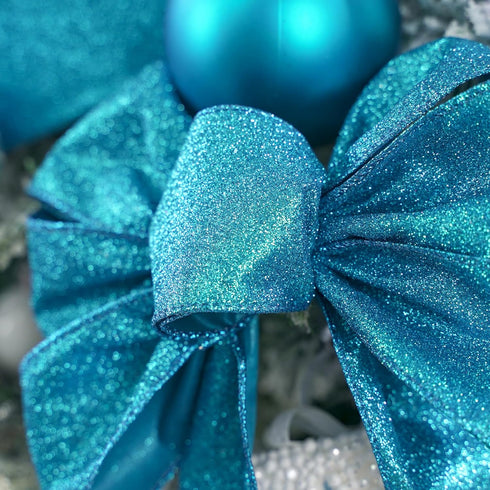 MEEDEE Blue Glitter Ribbon Blue Wired Ribbon 2.5 Inch Metallic Ribbon by 25 Yards Turquoise Ribbon Blue Christmas Ribbon Light Blue Ribbon for Chr...