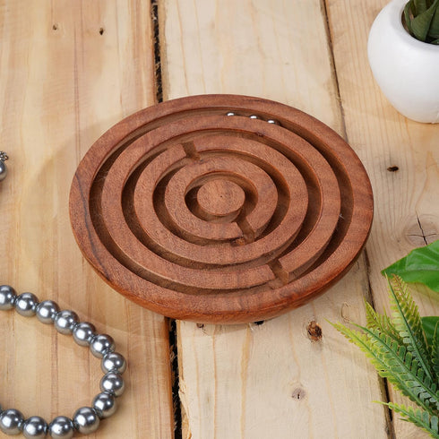 Ajuny Handcrafted Indian Wooden Round Labyrinth Ball Maze Puzzle Board Game Challenging Education Game, Brain Teaser for Kids, Adults...