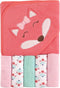 Luvable Friends Unisex Baby Hooded Towel with Five Washcloths, Cotton, Girl Fox, One Size...