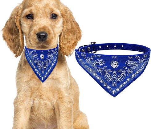 Crystal Studded Blue Bandana Pet Accessory - Hypoallergenic Polyester for Male and Female Dogs - Small Size Fits Chihuahua, Yorkie, Mini Breeds - ...