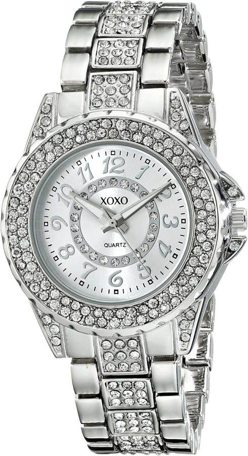 Accutime XOXO Women's Analog Watch with Silver-Tone Case, Rhinestone Bezel/Dial/Band, Silver-Tone Sunray Dial - Official XOXO Woman's Watch, Jewel...