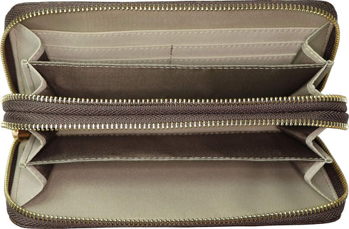 B BRENTANO Vegan Double-Zipper Wallet Clutch with Removable Wrist Strap (MB - Brown)...