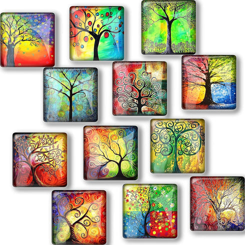 12Pcs Glass Strong Magnetic Refrigerator Magnet - Square Glass Fridge Decoration with Powerful Flat Magnet for Office Whiteboard, Cabinet & Locker...