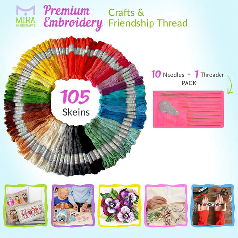 Premium Rainbow Color Embroidery Floss - Cross Stitch Threads - Friendship Bracelets Floss - Crafts Floss - 116 Pcs - 105 Skeins Per Pack and Set ...