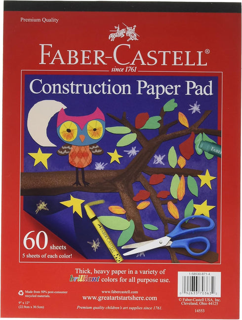 Faber-Castell Construction Paper Pad - Multi-Colored Craft Paper (9" x 12"), 60 Sheets...