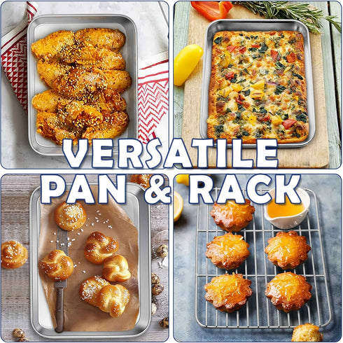 Joyfair Toaster Oven Baking Pan with Rack, 9”x 7” Stainless Steel Small Baking Tray and Cooling Rack Set, Great for Cookies/Bacon/Steaks, Non Stic...