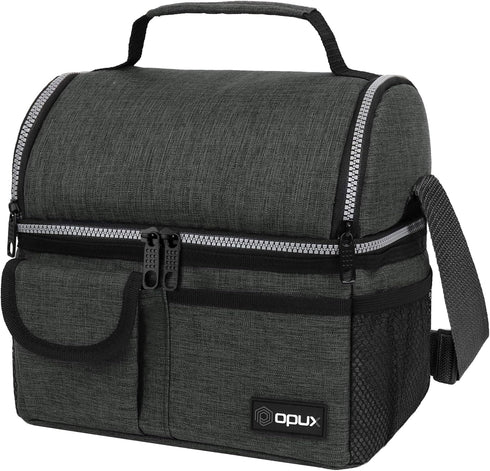 OPUX Lunch Box for Men, Adult Lunch Box Cooler, Insulated Lunch Bag Women, Dual Compartment Lunchbox for Work, Leakproof Double Decker Lunch Bag, ...