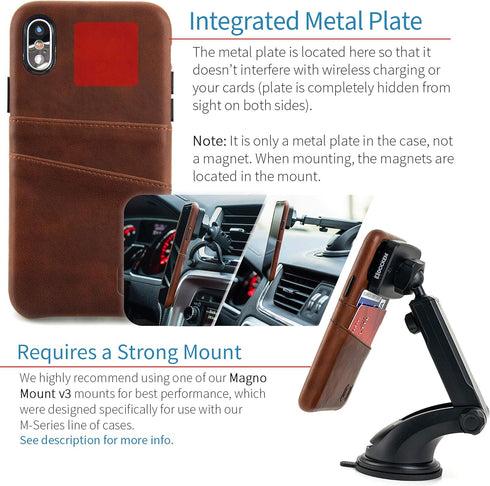 Dockem Wallet Case for iPhone X/XS: Built-in Metal Plate for Magnetic Mounting & 2 Credit Card Holders, (5.8" Exec M2, Synthetic Leather, Brown)...