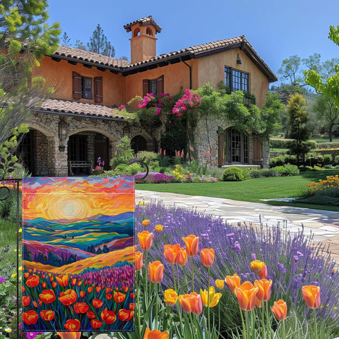 Fall Garden Flag, Oil Painting Tulip Garden Flag, 12x18 Inches Double Sided Burlap, Floral Garden Flag, Yard Lawn Flag, Outdoor Patio House Decor ...