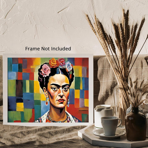 Posterizer 1 pcs- Frida Kahlo inspied art with mosaic background-Famous Figures Art Collection-Abstract & Modern Art- Living Room Bedroom Decor- u...